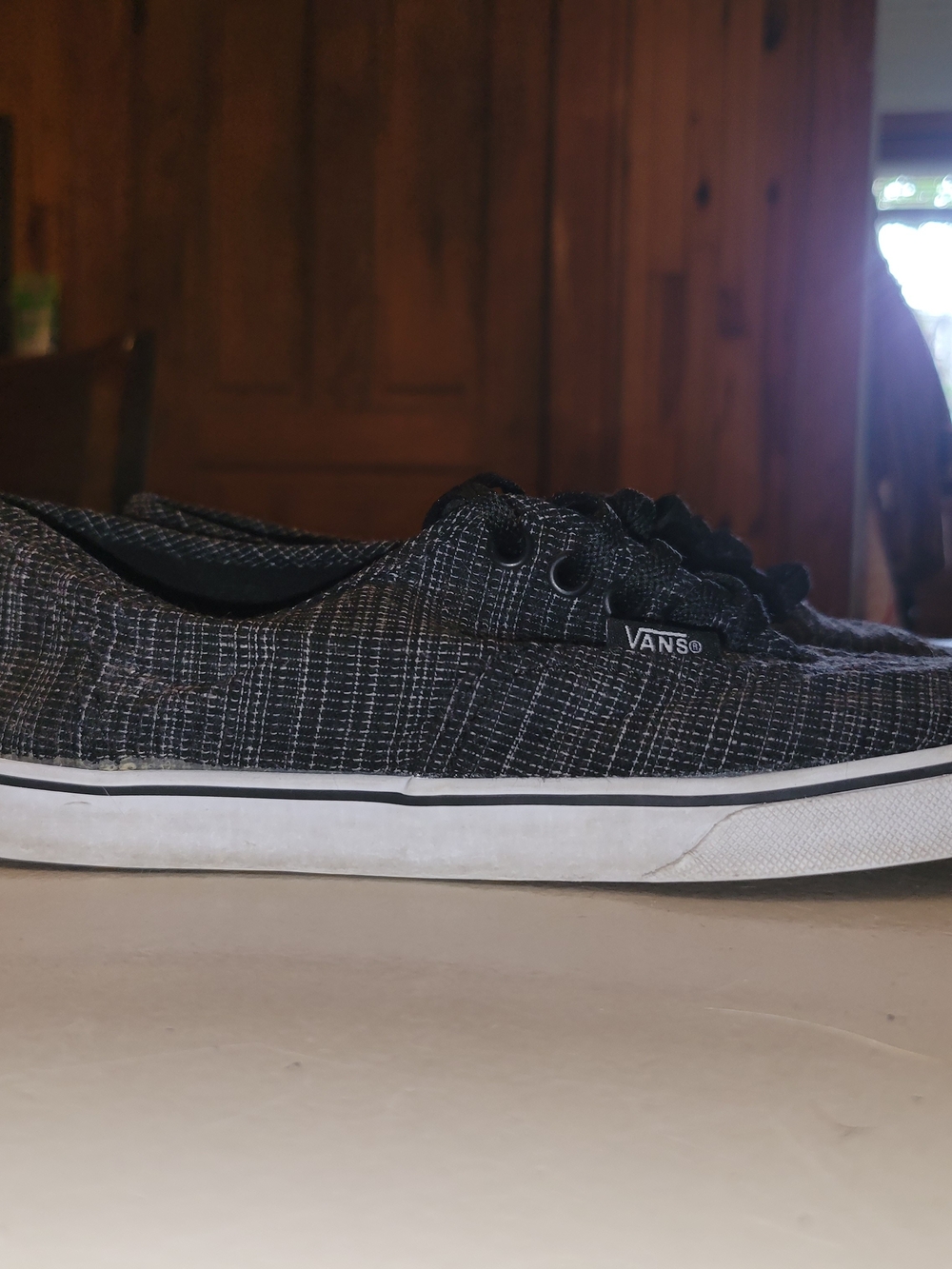 VANS Women's Black White Woven Textile Lace Up Rubber Sneakers US 7 EU 37